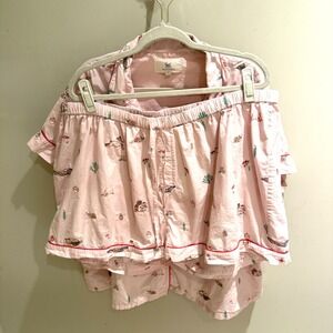 Printfresh Pink Organic Cotton Forest Animal Pajama Set Plus Size 2X Short Set